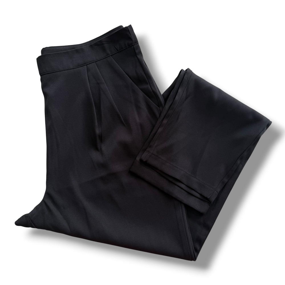 Women L Black High Waisted Pleated Side Zip Tapered Trousers Pants Preppy Office